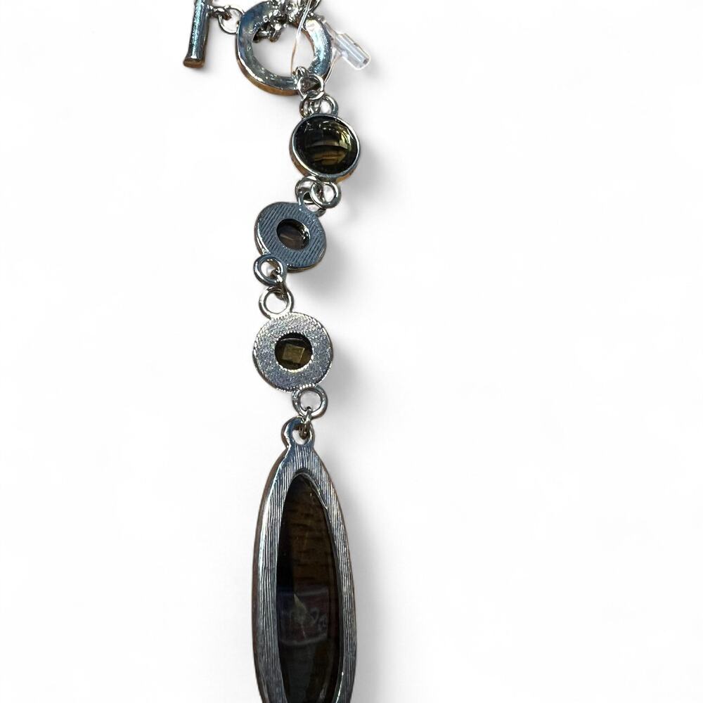 Sterling Silver Brown Gemstone Drop Necklace - Picture 2 of 7